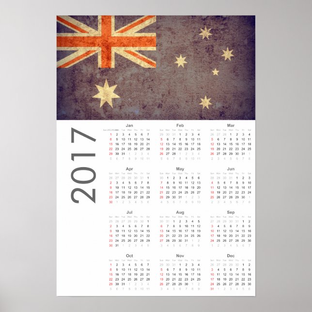 Póster Calendario de Poster Grunge Bandera de Australia 2 (Frente)