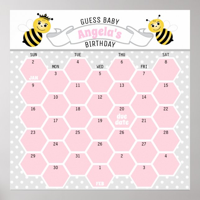 Póster Calendario de predicción de cumpleaños de bebé abe (Frente)
