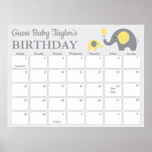 Póster Calendario de Predicción de Cumpleaños de Bebé Ele