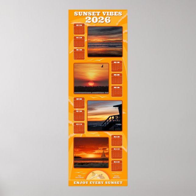 Póster Calendario de puestas de sol y ambiente de playa 2 (Frente)