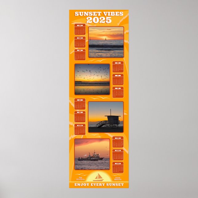 Póster Calendario de puestas de sol y ambiente de playa 2 (Frente)