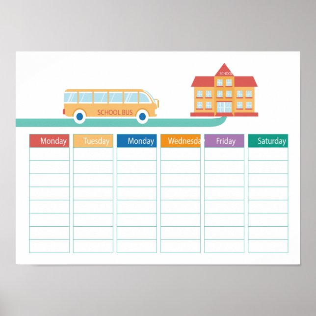 Póster Calendario de ruta escolar (Frente)