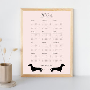 Póster Calendario de silueta de color rosa pálido de 2024