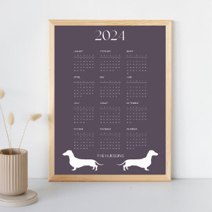 Póster Calendario de silueta de Dachshund 2024