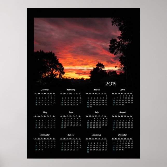 Póster Calendario de solsticio de atardecer ~ imprimir (Frente)