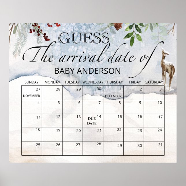 Póster Calendario de suposición de fecha de parto de hoja (Frente)
