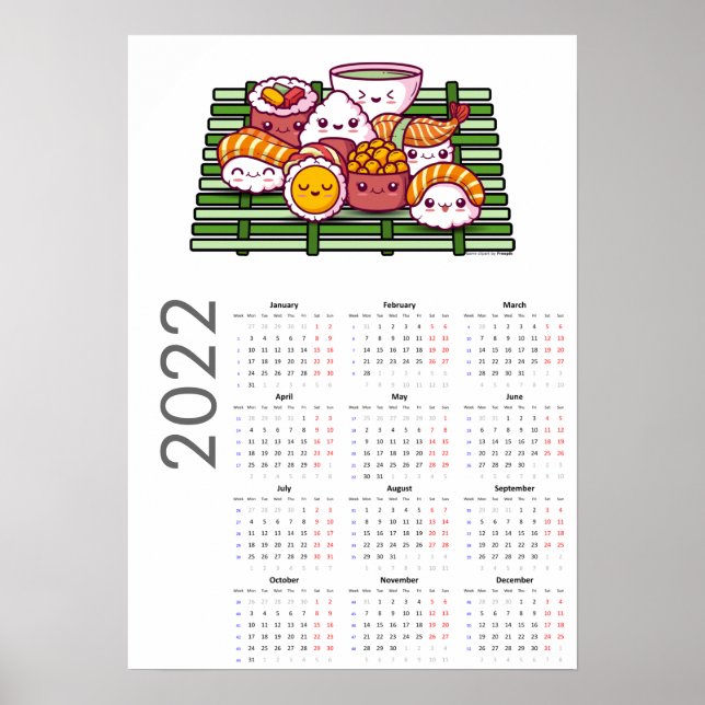 Póster Calendario de Sushi 2022 (Frente)