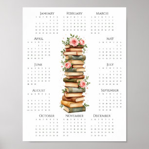 Póster Calendario de una página 2026 Libros antiguos y ro