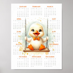 Póster Calendario de una página 2026 Patito lindo en colu