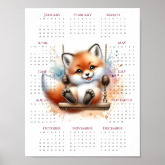 Póster Calendario de una página 2026 Zorro caprichoso en