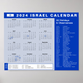 Póster Calendario de vacaciones de Israel 2024 ל ו ח ש נ