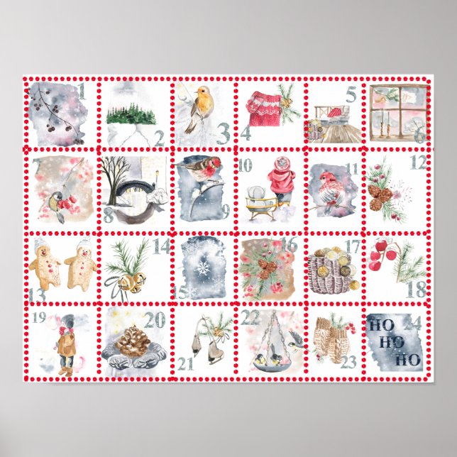 Póster Calendario del Adviento de 24 imágenes diferentes  (Frente)