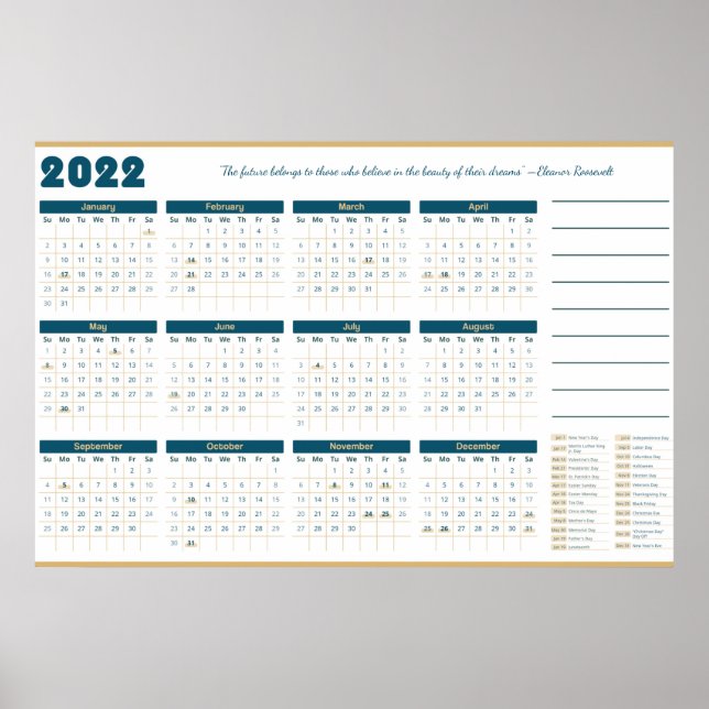 Póster Calendario del año 2022 (Frente)