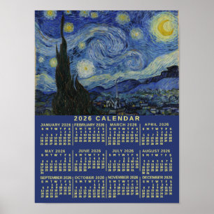 Póster Calendario del año 2026 Noche estrellada o Agrega