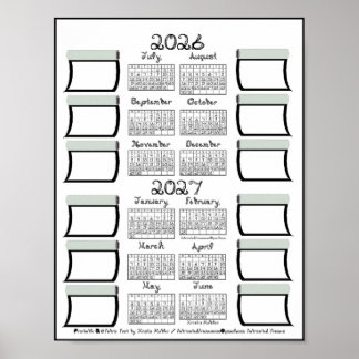 Póster Calendario del año escolar 2026-2027 en tela con f