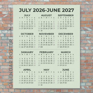 Póster Calendario del año escolar 2026-2027 Verde Sage Pa