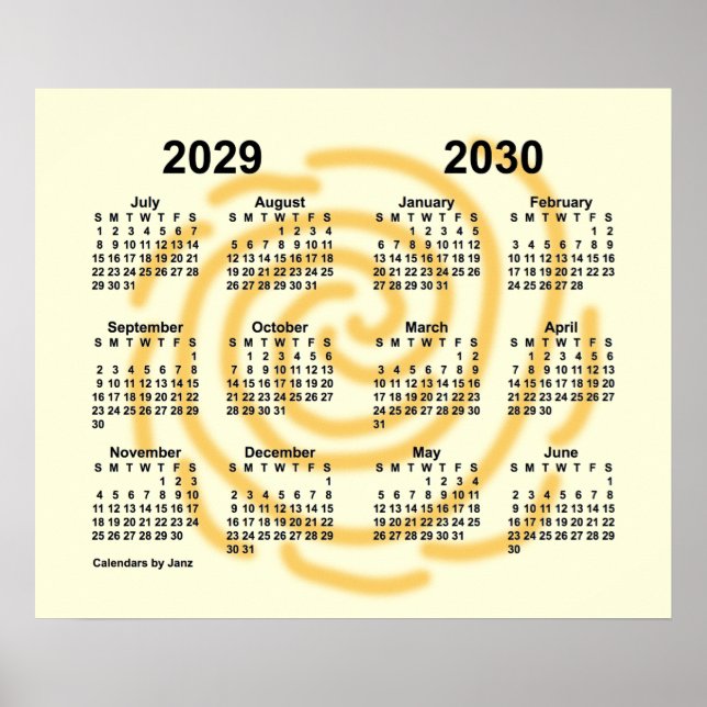 Póster Calendario del año escolar 2029-2030 de los días s (Frente)