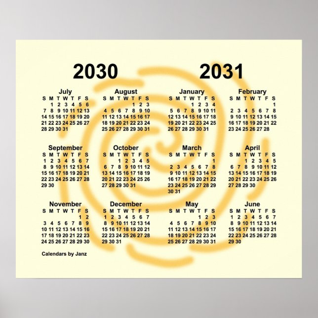 Póster Calendario del año escolar 2030-2031 de los días s (Frente)