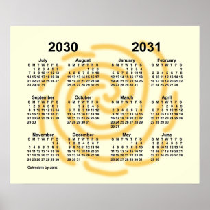 Póster Calendario del año escolar 2030-2031 Días Soleados
