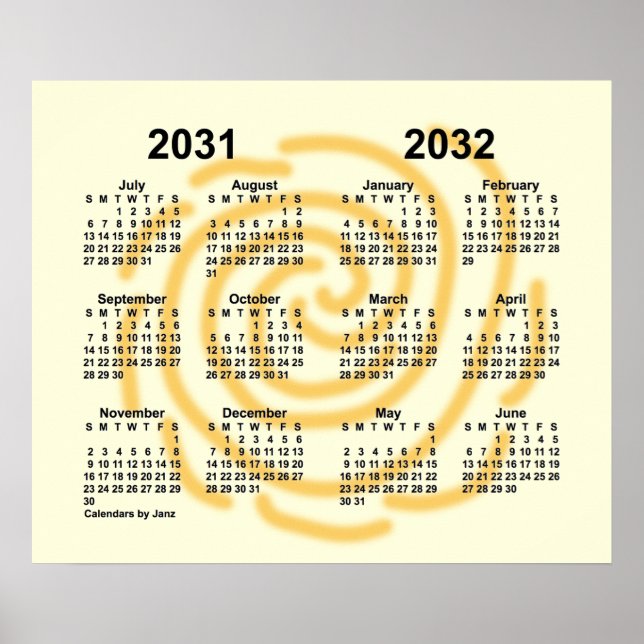 Póster Calendario del año escolar 2031-2032 de los días s (Frente)