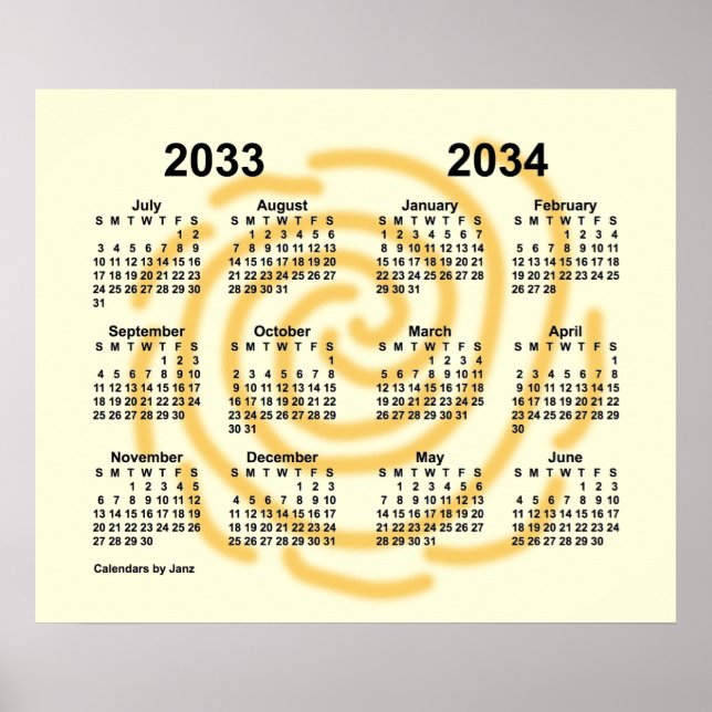 Póster Calendario del año escolar 2033-2034 de los días s (Frente)