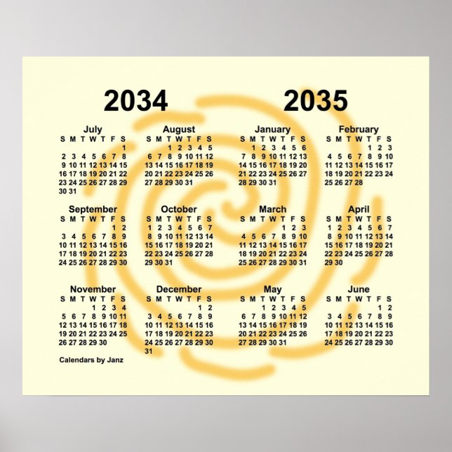 Póster Calendario del año escolar 2034-2035 Días Soleados (Frente)