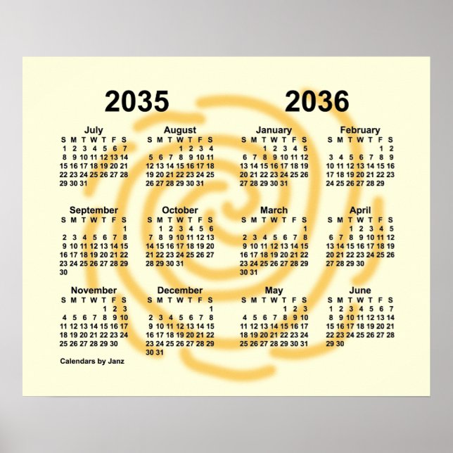 Póster Calendario del año escolar 2035-2036 de los días s (Frente)