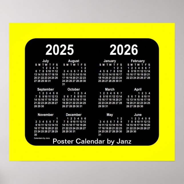Póster Calendario del año escolar amarillo neón 2025-2026 (Frente)