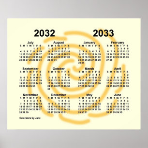 Póster Calendario del año escolar de días soleados 2032-2
