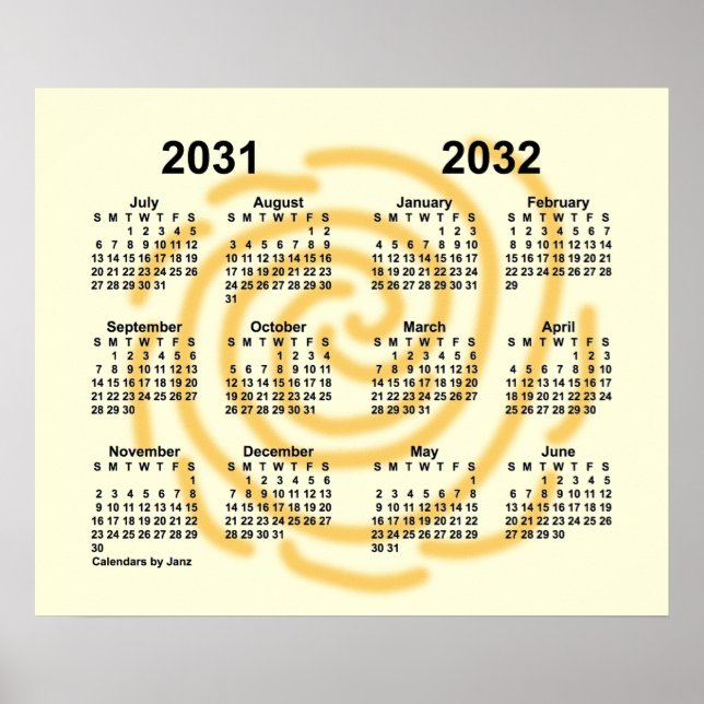 Póster Calendario del año escolar Días Soleados 2031-2032 (Frente)