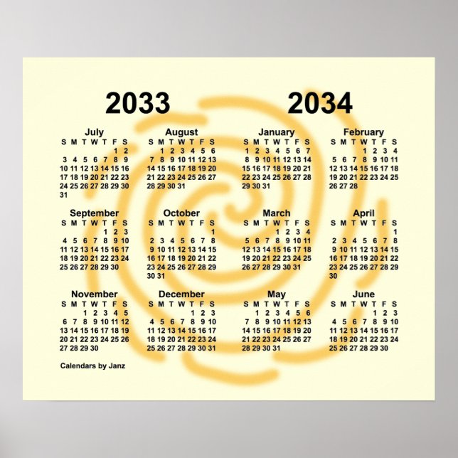 Póster Calendario del año escolar Días Soleados 2033-2034 (Frente)