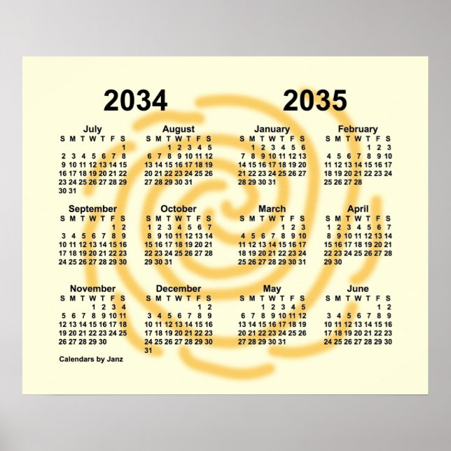 Póster Calendario del año escolar Días Soleados 2034-2035 (Frente)