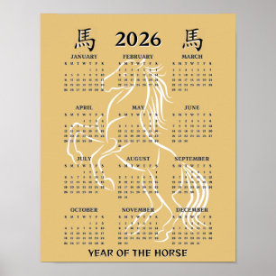 Póster Calendario del Año Nuevo Chino del Caballo 2026