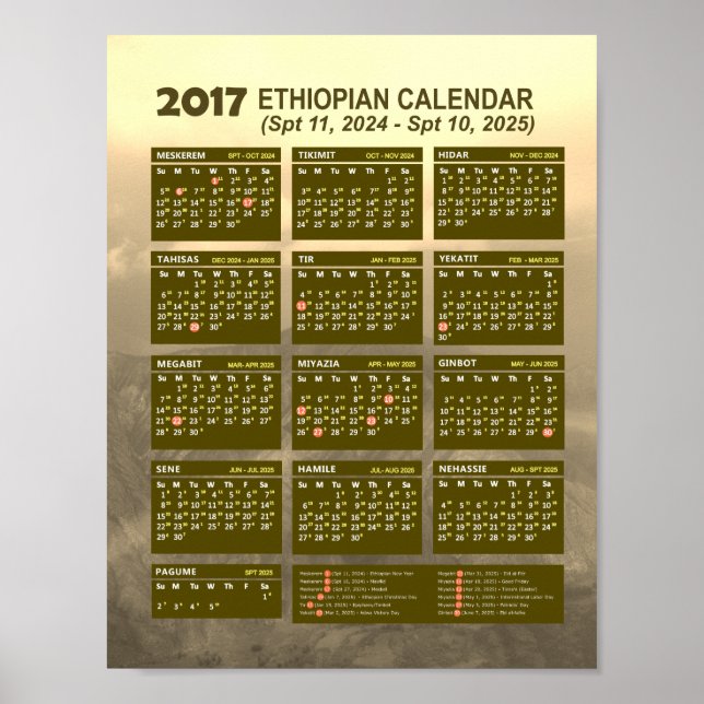 Póster Calendario del Año Nuevo Etíope 2017 2024/2025 (Frente)