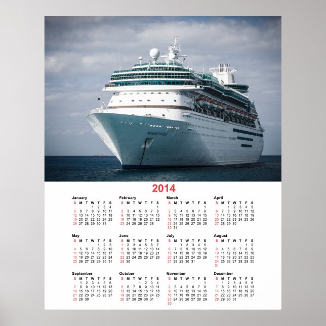 Póster Calendario del crucero de línea de lujo Ocean Line (Frente)