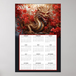 Póster Calendario del Dragón Dorado 2026 – Fuego de Otoño
