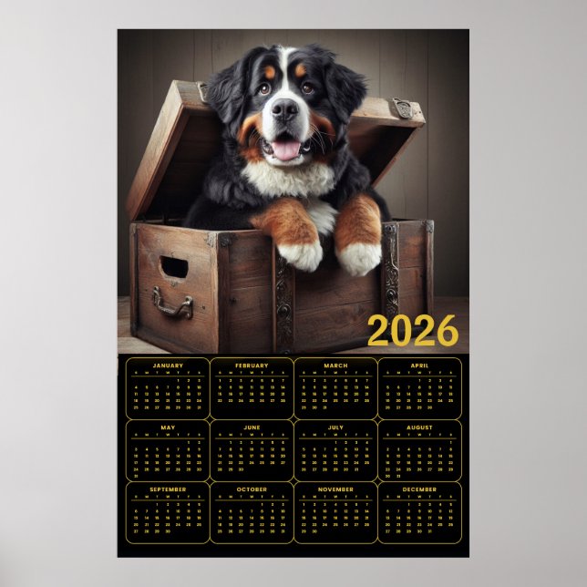 Póster Calendario del Perro de Montaña de Berna 2026 (Frente)