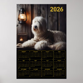 Póster Calendario del perro pastor inglés antiguo 2026