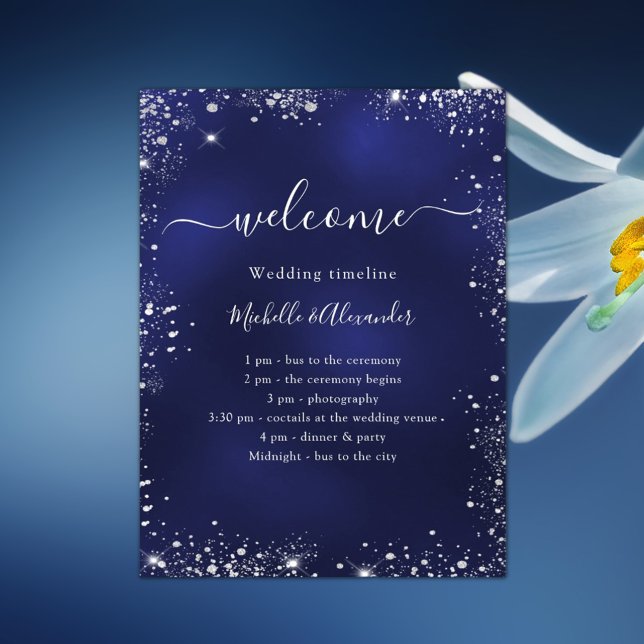 Póster Calendario del programa de bodas de purpurina azul (Subido por el creador)