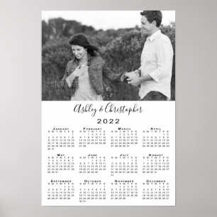 Póster Calendario Elegant Couple Photo and Names 2022