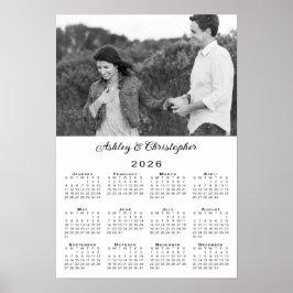 Póster Calendario Elegant Couple Photo and Names 2026