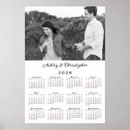 Póster Calendario Elegant Couple Photo Names 2026
