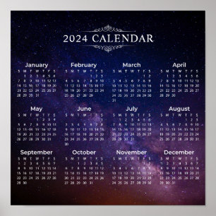 Póster Calendario elegante de 2024 en la Vía Láctea   Pós