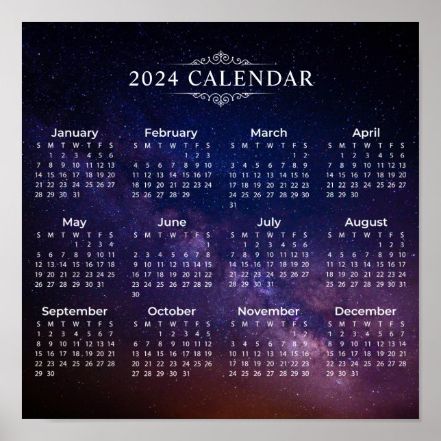 Póster Calendario elegante de 2024 en la Vía Láctea | Pós (Frente)