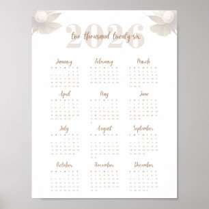 Póster Calendario elegante de una página con letra script
