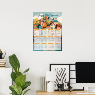 Póster Calendario Encantador del Pueblo 2024