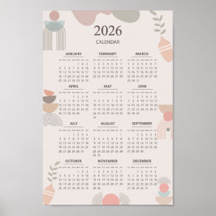 Póster Calendario escandinavo 2026 Estética boho beige