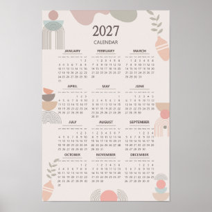 Póster Calendario escandinavo 2027 Estética Boho Beige