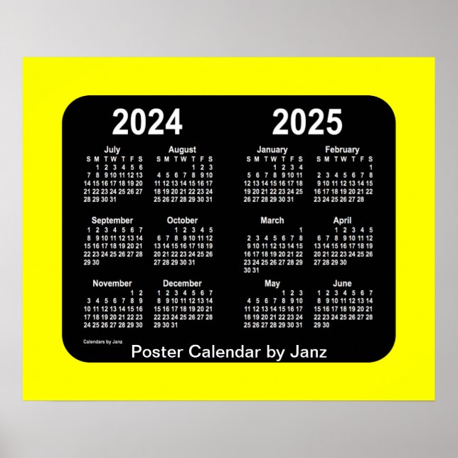 Póster Calendario escolar amarillo neón 2024-2025, de Jan (Frente)