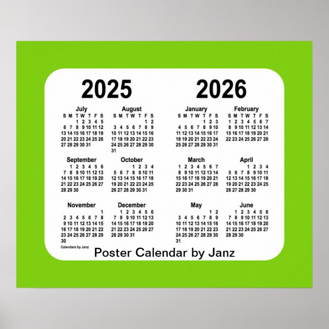 Póster Calendario escolar amarillo-verde 2026, de Janz (Frente)